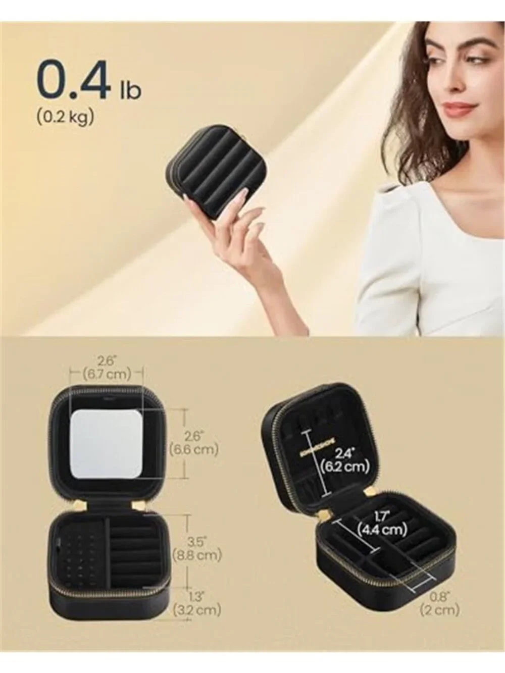 Small Travel Jewelry Box Organizer Case With Mirror Portable Storage Black Gift